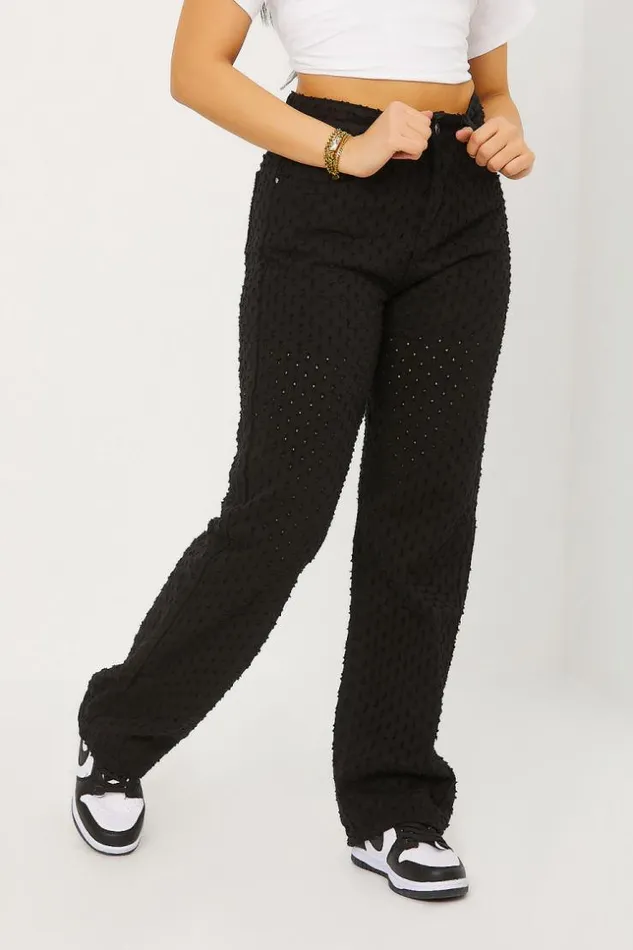 Women Perforated Distressed Wide Leg Jean In Black Black Brentiny Paris Jeans
