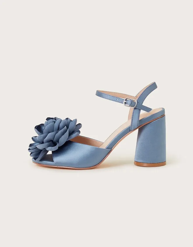 Women Petal Corsage Satin Heel Sandals Blue Monsoon Sandals