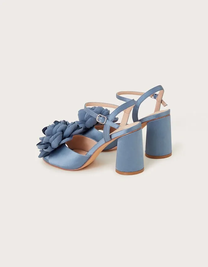 Women Petal Corsage Satin Heel Sandals Blue Monsoon Sandals