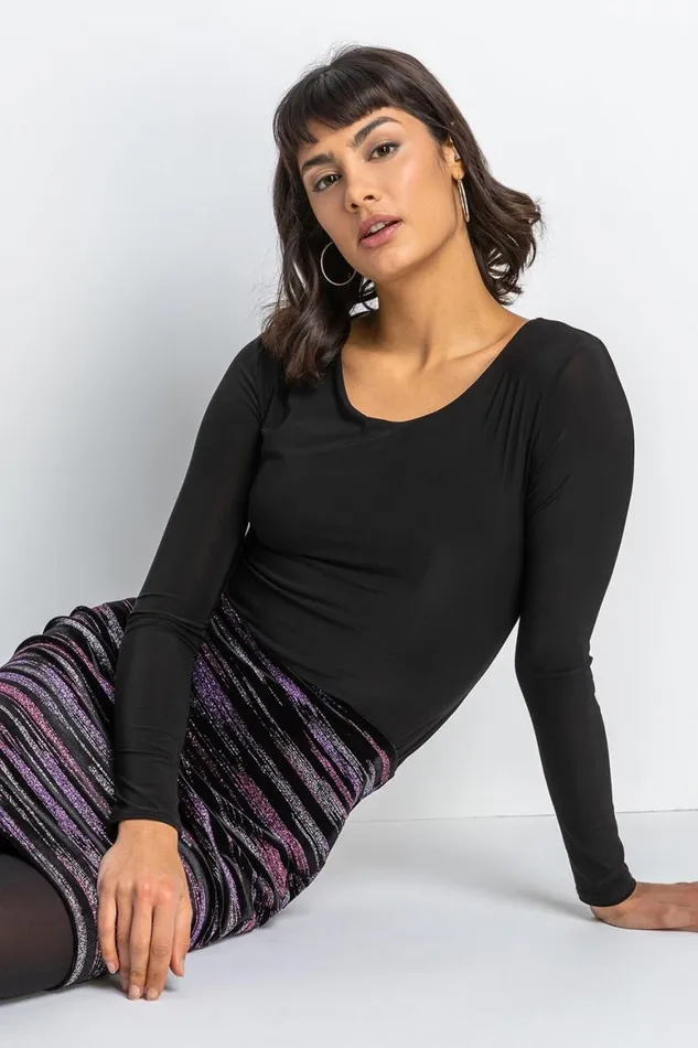 Women Pink Glitter Stripe Velvet Pencil Skirt Roman Occasionwear