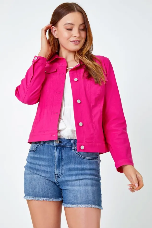 Women Pink Stretch Pocket Detail Jacket Roman Coords
