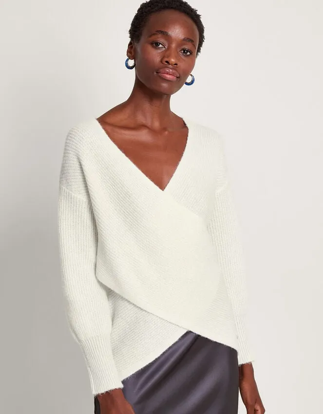 Women Pippa Wrap Jumper Ivory Monsoon Knitwear
