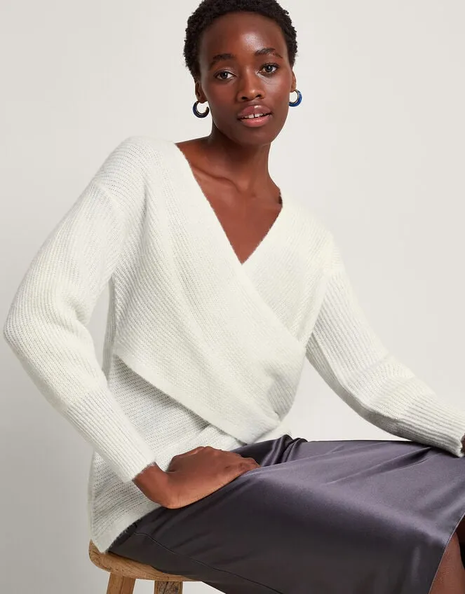 Women Pippa Wrap Jumper Ivory Monsoon Knitwear