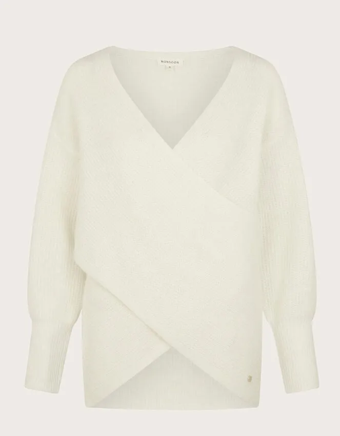 Women Pippa Wrap Jumper Ivory Monsoon Knitwear