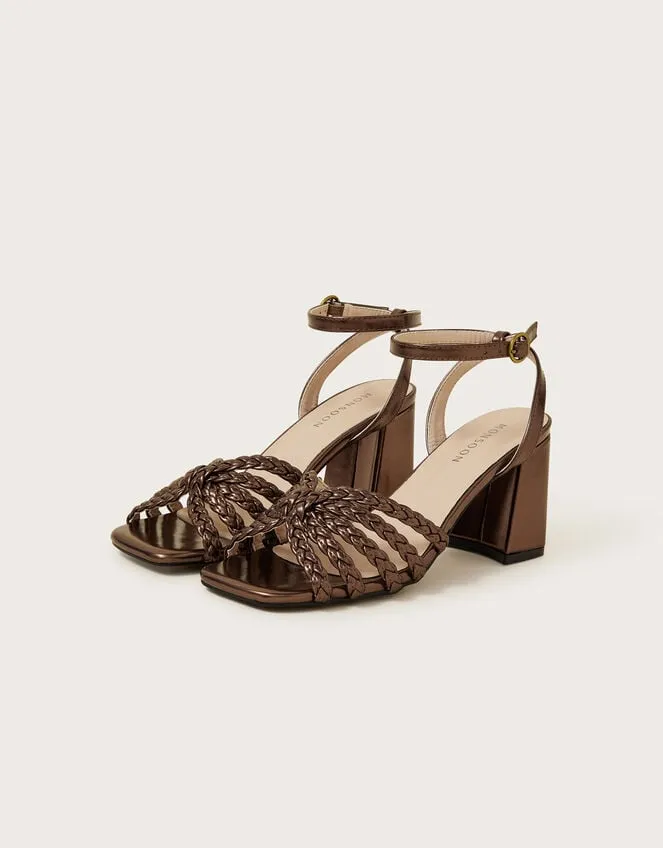 Women Plaited Block Heel Sandals Bronze Monsoon Sandals