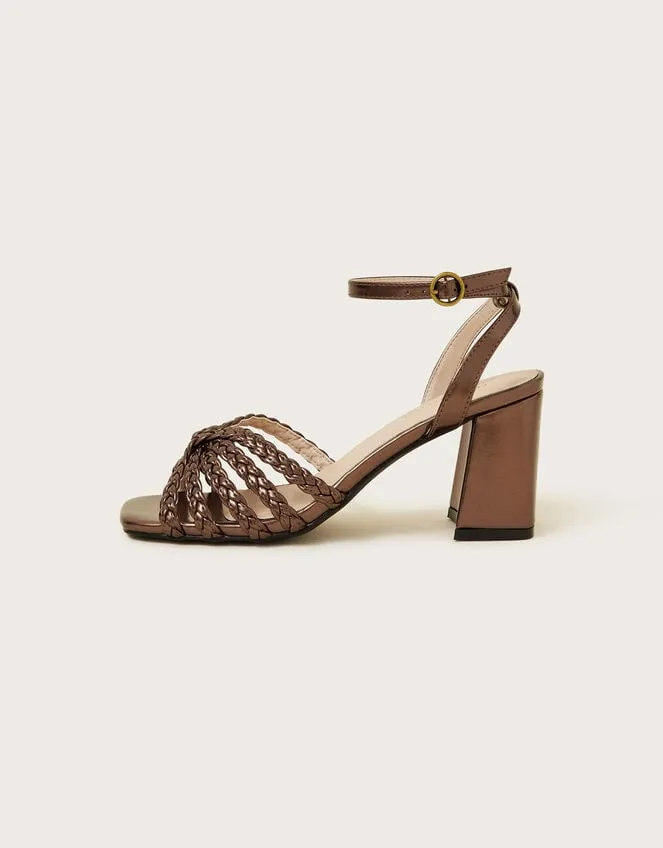 Women Plaited Block Heel Sandals Bronze Monsoon Sandals