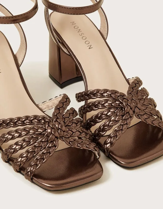 Women Plaited Block Heel Sandals Bronze Monsoon Sandals