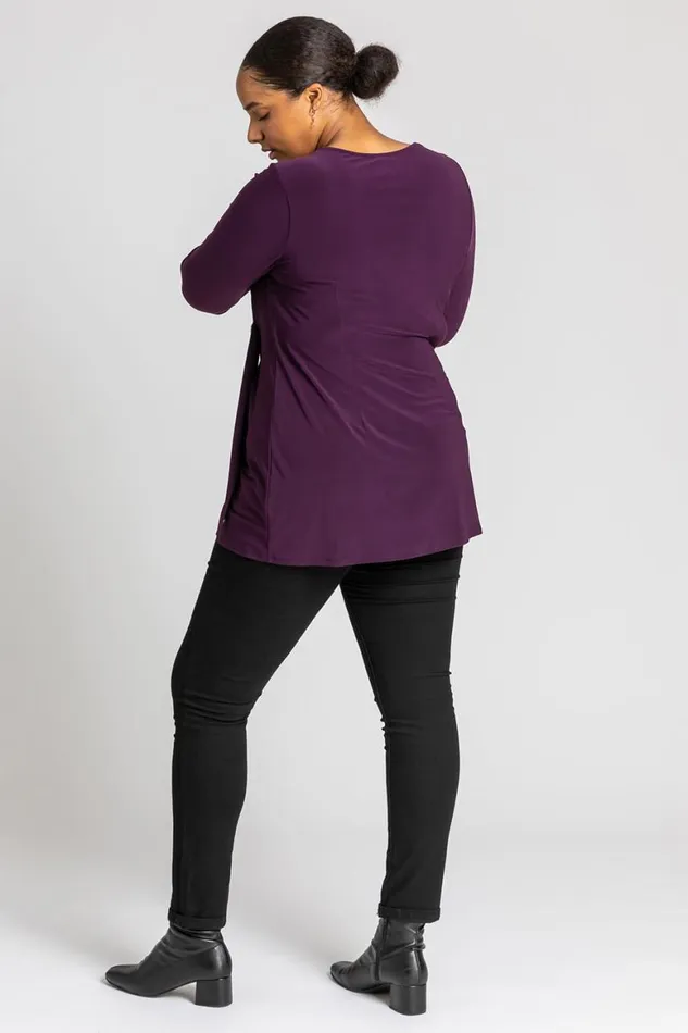Women Plum Curve Wrap Diamante Buckle Top Roman Tops