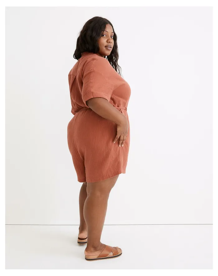 Women Plus Lightspun Belted Safari Romper Weathered Brick Madewell Jumpsuits and Overalls Women Plus Lightspun Belted Safari Romper Weathered Brick Madewell Jumpsuits and Overalls