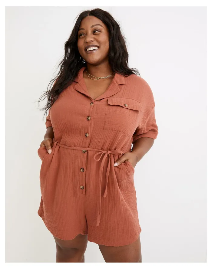 Women Plus Lightspun Belted Safari Romper Weathered Brick Madewell Jumpsuits and Overalls Women Plus Lightspun Belted Safari Romper Weathered Brick Madewell Jumpsuits and Overalls