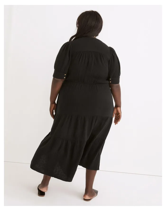 Women Plus Lightspun Button Front Tiered Midi Dress True Black Madewell Dresses Women Plus Lightspun Button Front Tiered Midi Dress True Black Madewell Dresses