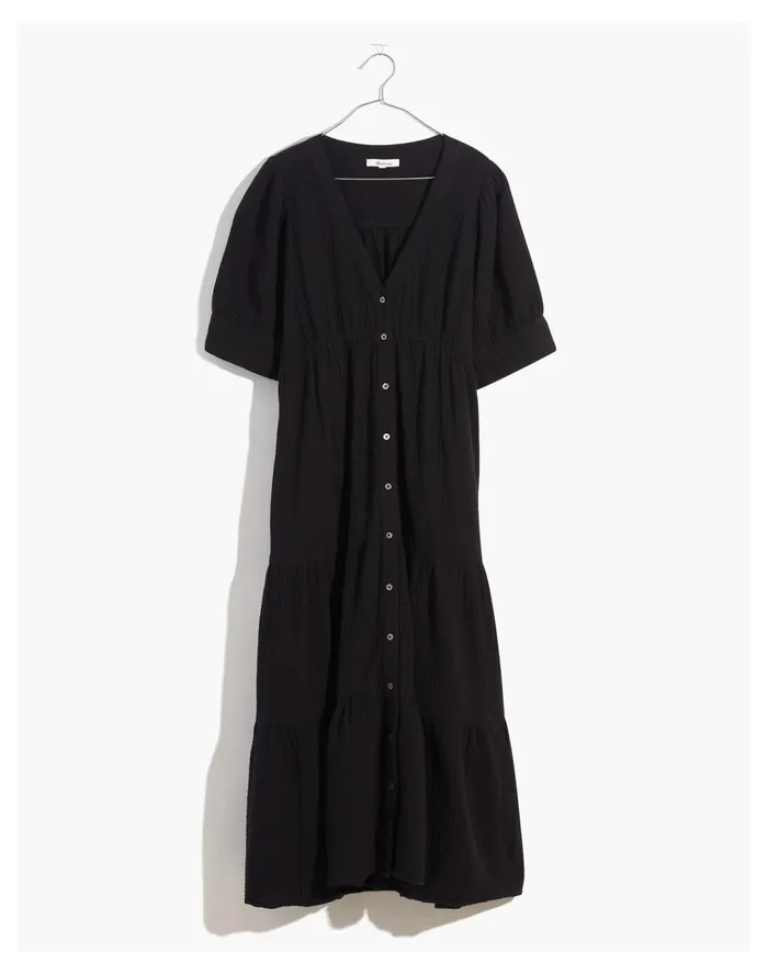 Women Plus Lightspun Button Front Tiered Midi Dress True Black Madewell Dresses Women Plus Lightspun Button Front Tiered Midi Dress True Black Madewell Dresses