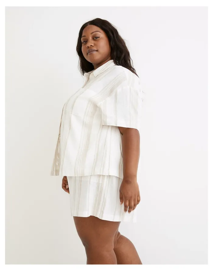 Women Plus Linen Blend Short Sleeve Safari Shirt Natural Madewell Tops and Shirts Women Plus Linen Blend Short Sleeve Safari Shirt Natural Madewell Tops and Shirts