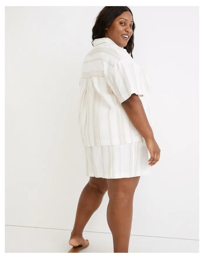 Women Plus Linen Blend Short Sleeve Safari Shirt Natural Madewell Tops and Shirts Women Plus Linen Blend Short Sleeve Safari Shirt Natural Madewell Tops and Shirts