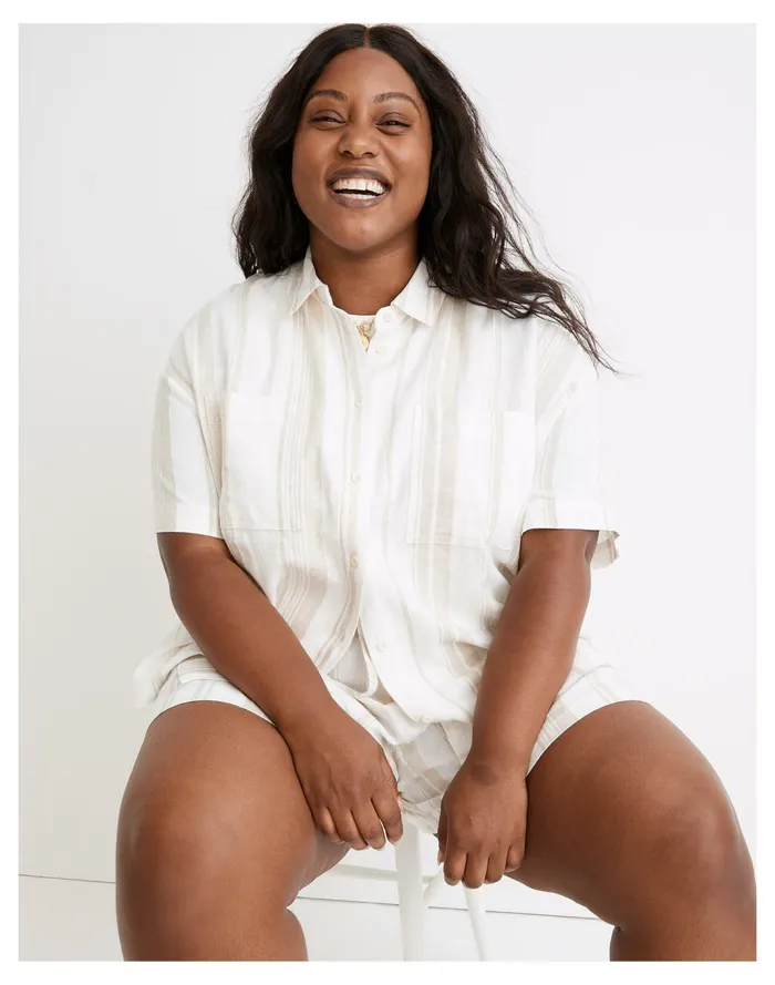 Women Plus Linen Blend Short Sleeve Safari Shirt Natural Madewell Tops and Shirts Women Plus Linen Blend Short Sleeve Safari Shirt Natural Madewell Tops and Shirts