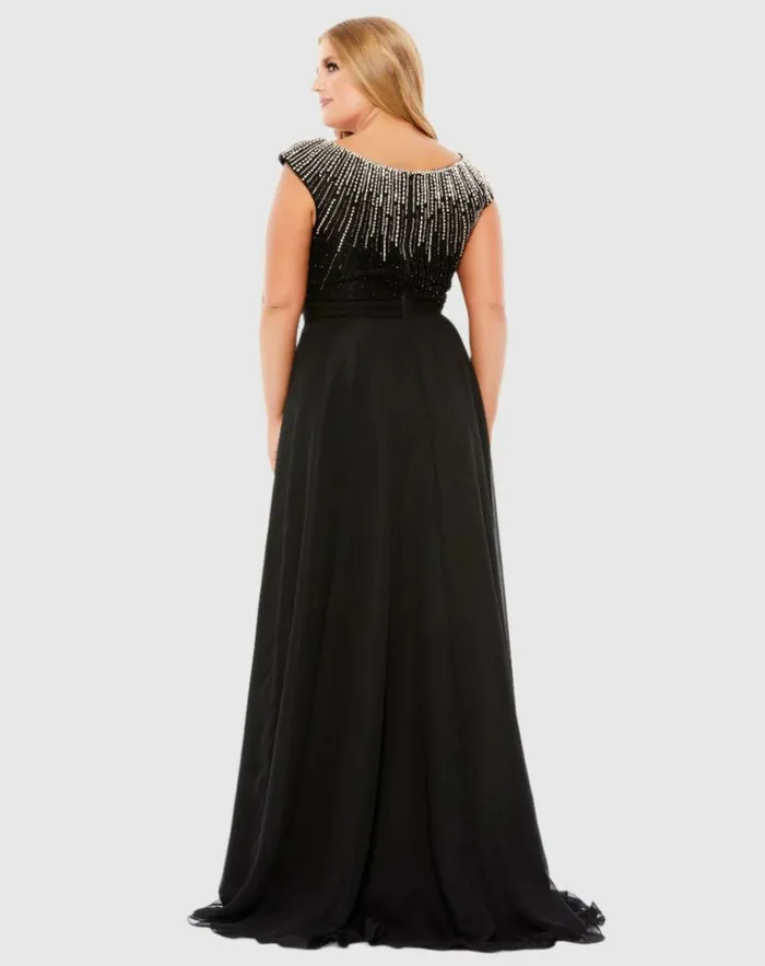Women Plus Size Dresses Mac Duggal Beaded Cap Sleeve A Line Gown Plus Black Women Plus Size Dresses Mac Duggal Beaded Cap Sleeve A Line Gown Plus Black
