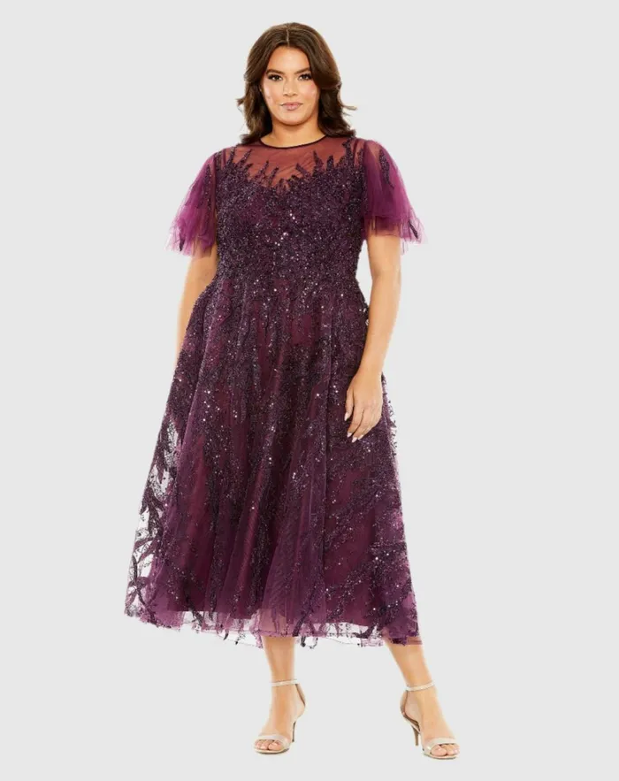 Women Plus Size Dresses Mac Duggal High Neck Flutter Sleeve A Line Embellished Dress Plum Women Plus Size Dresses Mac Duggal High Neck Flutter Sleeve A Line Embellished Dress Plum