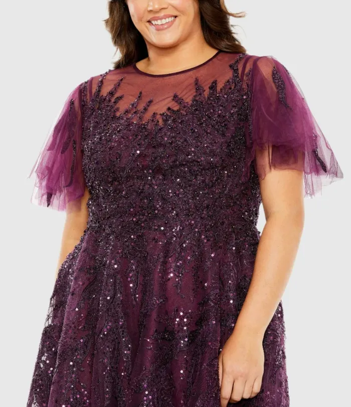 Women Plus Size Dresses Mac Duggal High Neck Flutter Sleeve A Line Embellished Dress Plum Women Plus Size Dresses Mac Duggal High Neck Flutter Sleeve A Line Embellished Dress Plum