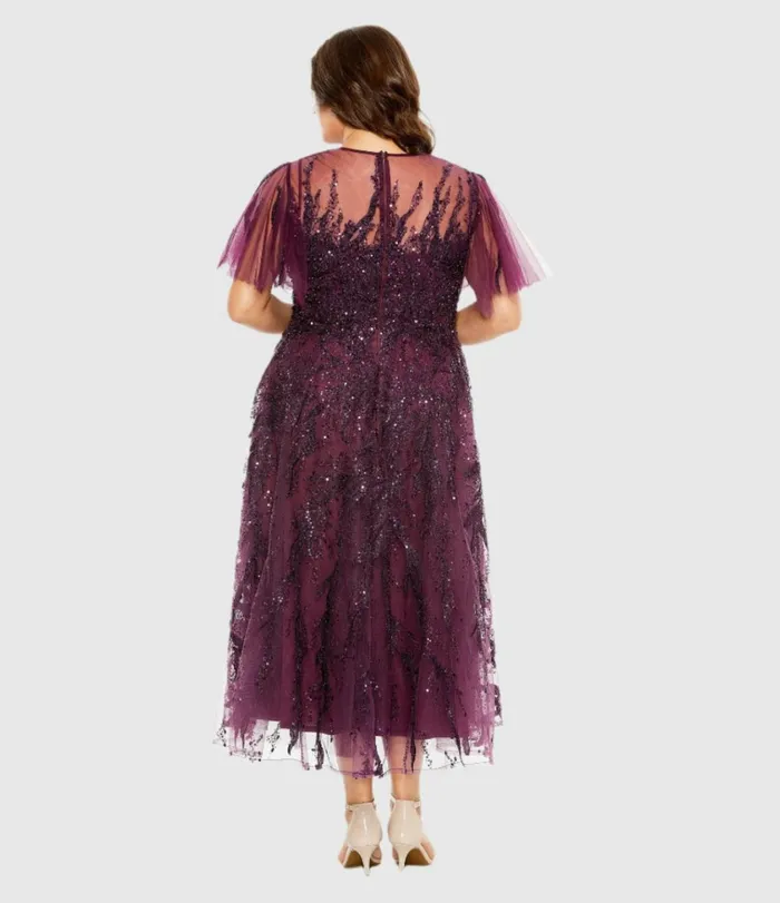 Women Plus Size Dresses Mac Duggal High Neck Flutter Sleeve A Line Embellished Dress Plum Women Plus Size Dresses Mac Duggal High Neck Flutter Sleeve A Line Embellished Dress Plum