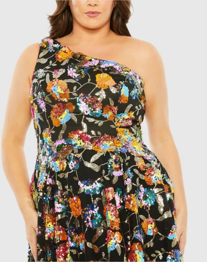 Women Plus Size Dresses Mac Duggal Sequin Embellished One Shoulder Asymmetrical Gown Black Multi Women Plus Size Dresses Mac Duggal Sequin Embellished One Shoulder Asymmetrical Gown Black Multi