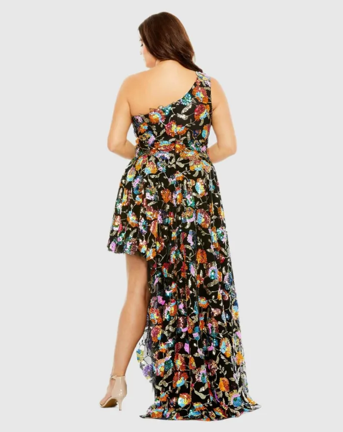 Women Plus Size Dresses Mac Duggal Sequin Embellished One Shoulder Asymmetrical Gown Black Multi Women Plus Size Dresses Mac Duggal Sequin Embellished One Shoulder Asymmetrical Gown Black Multi
