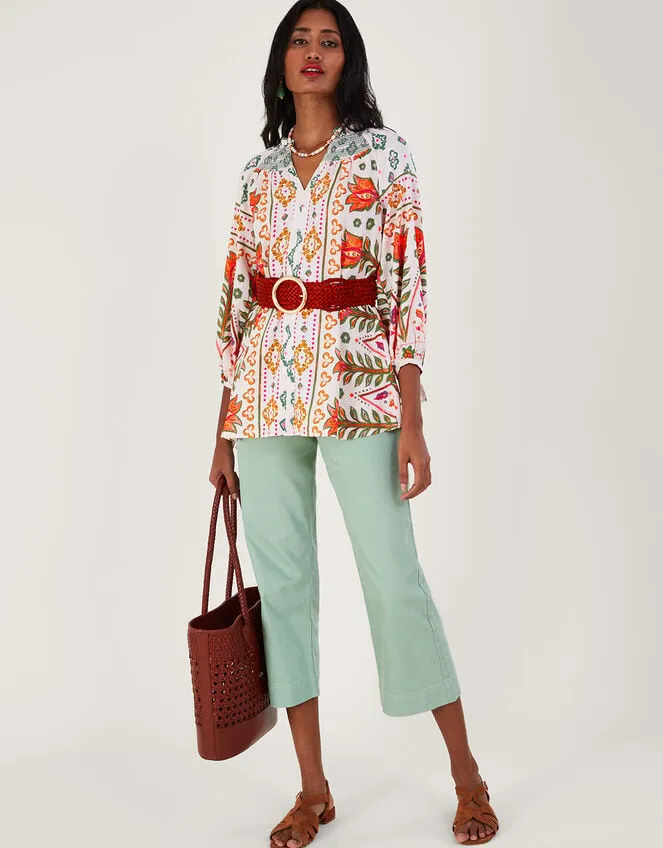 Women Print Shirred Blouse In Lenzing Ecovero Ivory Monsoon Tops and Blouses