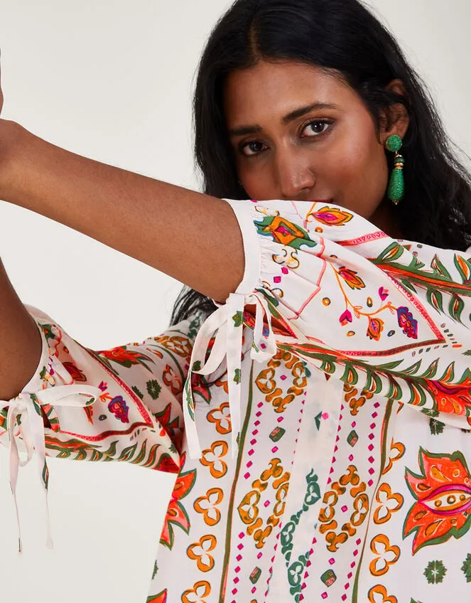 Women Print Shirred Blouse In Lenzing Ecovero Ivory Monsoon Tops and Blouses