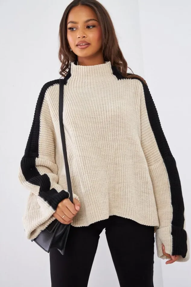 Women Pull Beige En Maille Bicolore Beige Brentiny Paris Sweaters and Sweatshirts