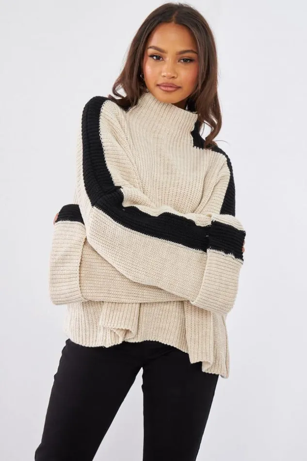 Women Pull Beige En Maille Bicolore Beige Brentiny Paris Sweaters and Sweatshirts Women Pull Beige En Maille Bicolore Beige Brentiny Paris Sweaters and Sweatshirts