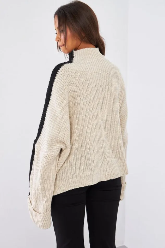 Women Pull Beige En Maille Bicolore Beige Brentiny Paris Sweaters and Sweatshirts Women Pull Beige En Maille Bicolore Beige Brentiny Paris Sweaters and Sweatshirts