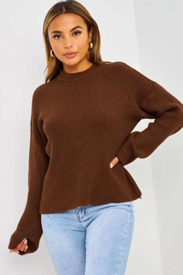 Women Pull Marron En Grosses Mailles Brown Brentiny Paris Sweaters and Sweatshirts