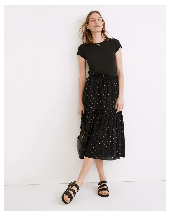 Women Pull On Ruffle Tiered Mini Skirt In Geodot Floral True Black Madewell Skirts