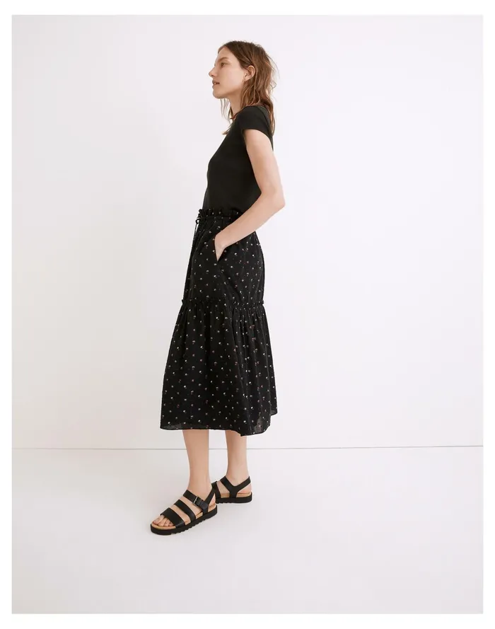 Women Pull On Ruffle Tiered Mini Skirt In Geodot Floral True Black Madewell Skirts Women Pull On Ruffle Tiered Mini Skirt In Geodot Floral True Black Madewell Skirts
