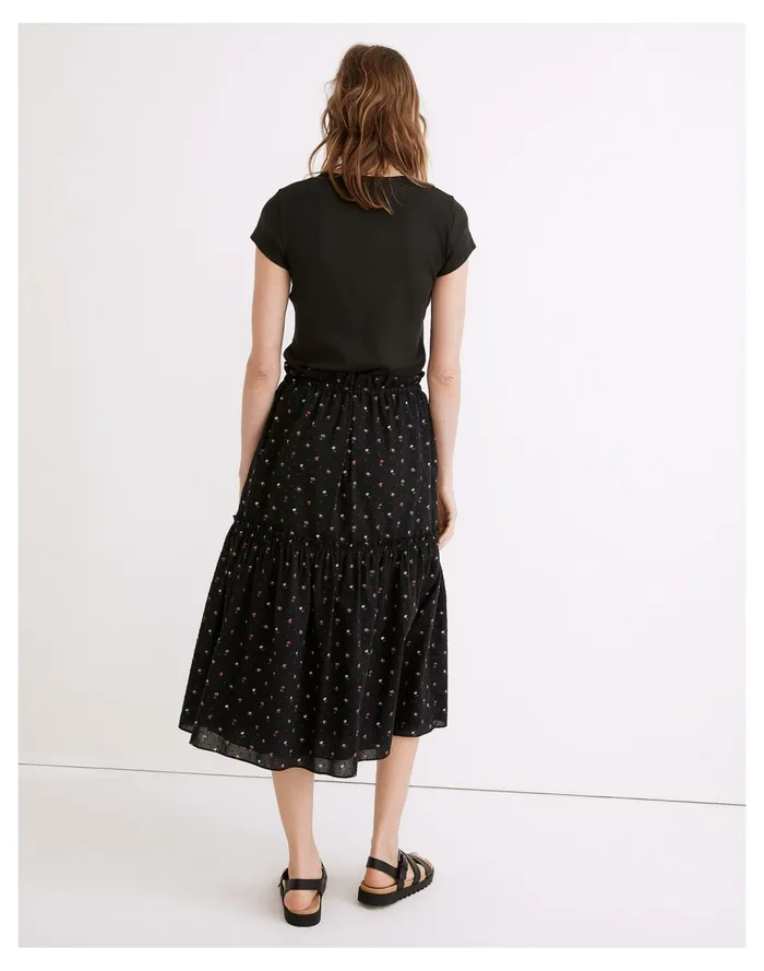 Women Pull On Ruffle Tiered Mini Skirt In Geodot Floral True Black Madewell Skirts Women Pull On Ruffle Tiered Mini Skirt In Geodot Floral True Black Madewell Skirts