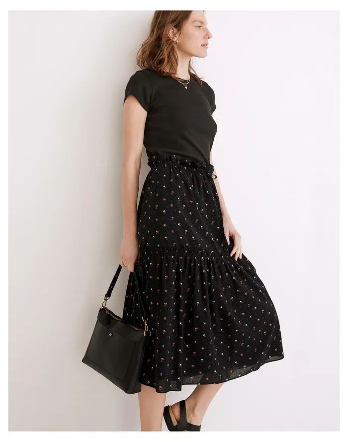 Women Pull On Ruffle Tiered Mini Skirt In Geodot Floral True Black Madewell Skirts Women Pull On Ruffle Tiered Mini Skirt In Geodot Floral True Black Madewell Skirts