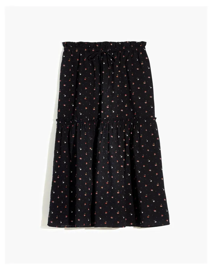 Women Pull On Ruffle Tiered Mini Skirt In Geodot Floral True Black Madewell Skirts Women Pull On Ruffle Tiered Mini Skirt In Geodot Floral True Black Madewell Skirts