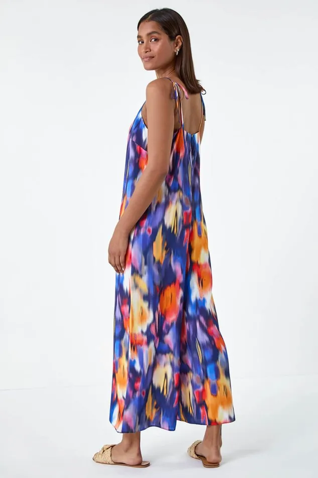 Women Purple Abstract Print Cropped Jumpsuit Roman Dresses