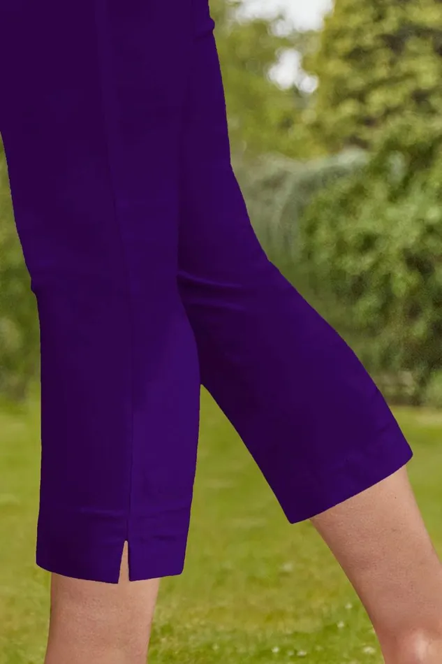 Women Purple Elastic Waist Stretch Cropped Trousers Roman Coords