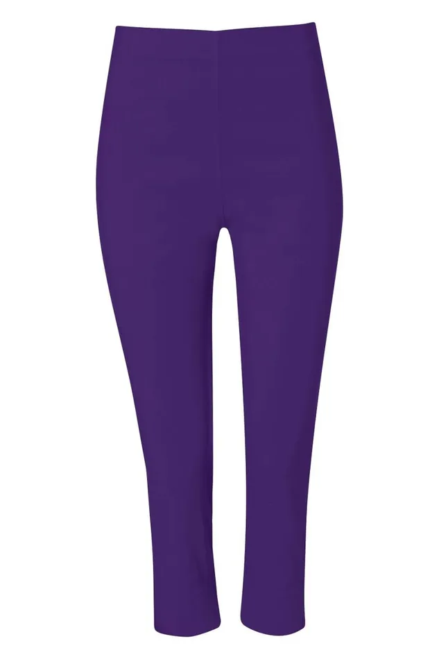 Women Purple Elastic Waist Stretch Cropped Trousers Roman Coords