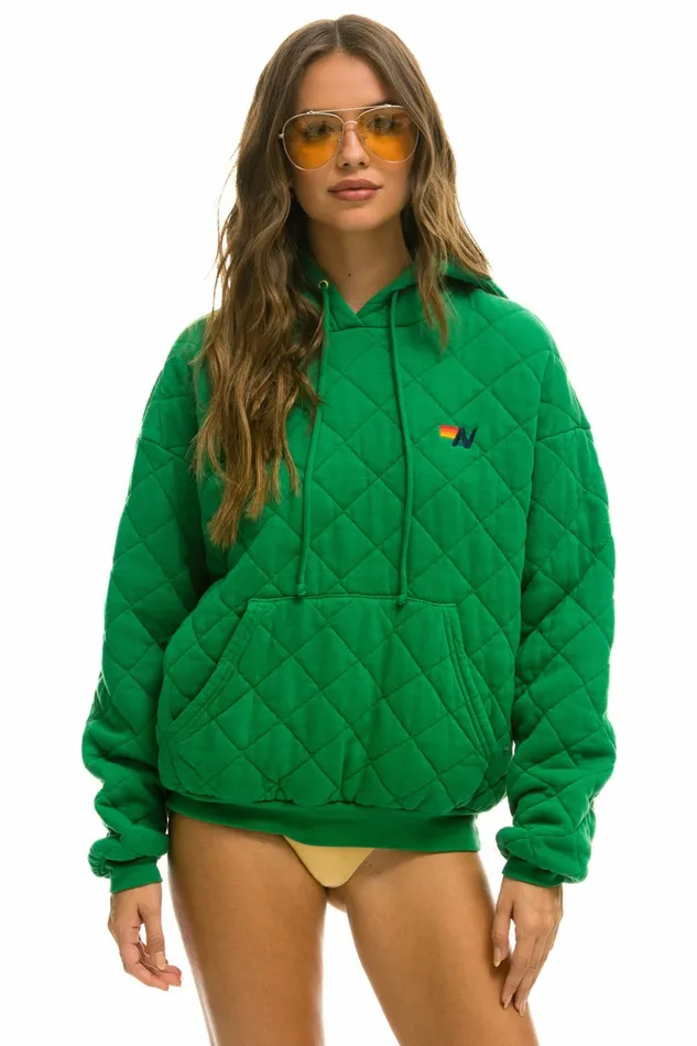 Women QUILTED RELAXED PULLOVER HOODIE 8211 KELLY GREEN Aviator Nation Hoodies