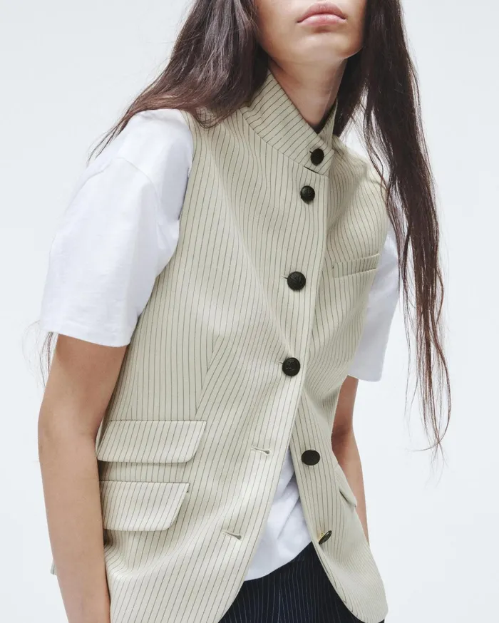 Women Rag and Bone Blazers and Vests Slade Ponte Vest Ivory Stripe