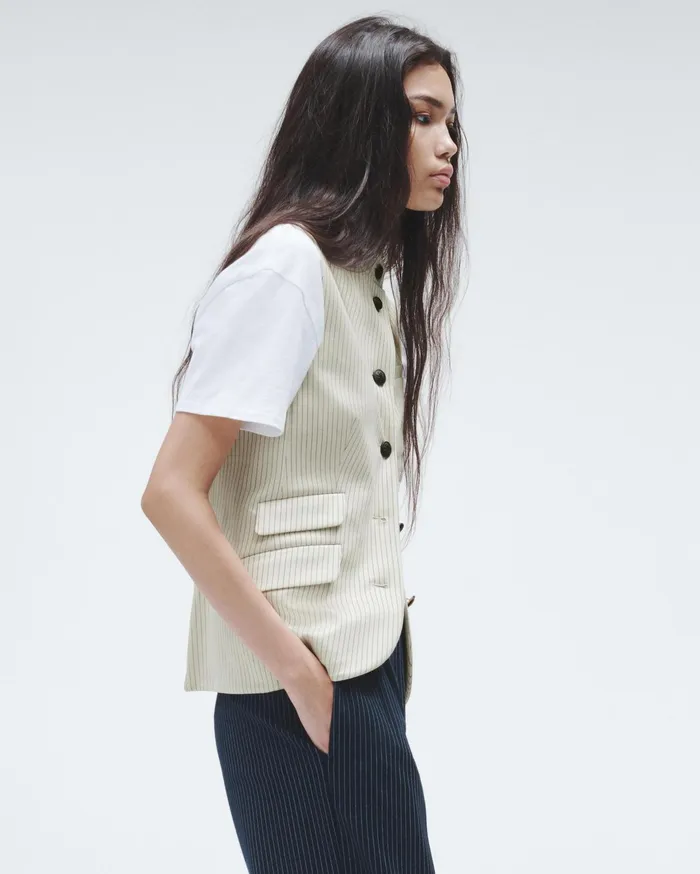 Women Rag and Bone Blazers and Vests Slade Ponte Vest Ivory Stripe Women Rag and Bone Blazers and Vests Slade Ponte Vest Ivory Stripe