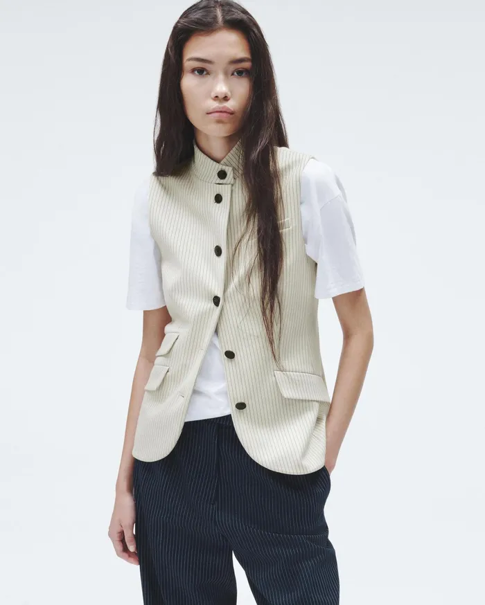 Women Rag and Bone Blazers and Vests Slade Ponte Vest Ivory Stripe Women Rag and Bone Blazers and Vests Slade Ponte Vest Ivory Stripe