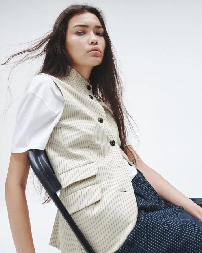 Women Rag and Bone Blazers and Vests Slade Ponte Vest Ivory Stripe Women Rag and Bone Blazers and Vests Slade Ponte Vest Ivory Stripe