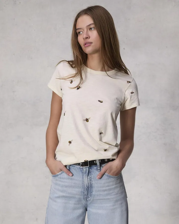 Women Rag and Bone TShirts Allover Bumblebee Print Tee Ivory Multi