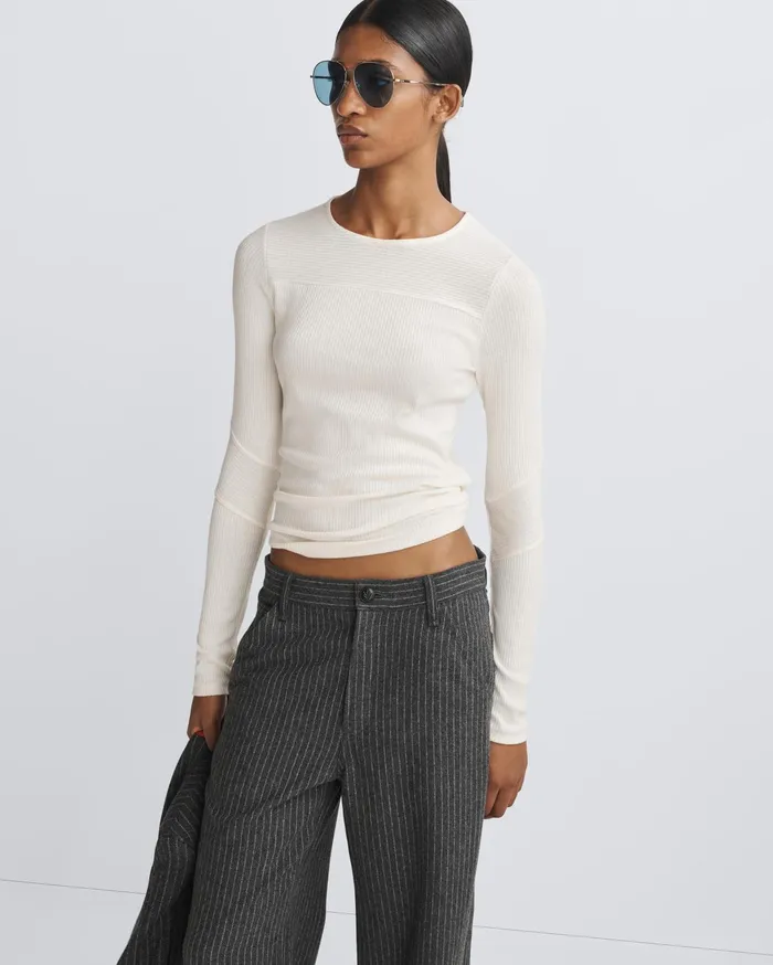 Women Rag and Bone TShirts The Knit Rib Paneled Crew Ivory