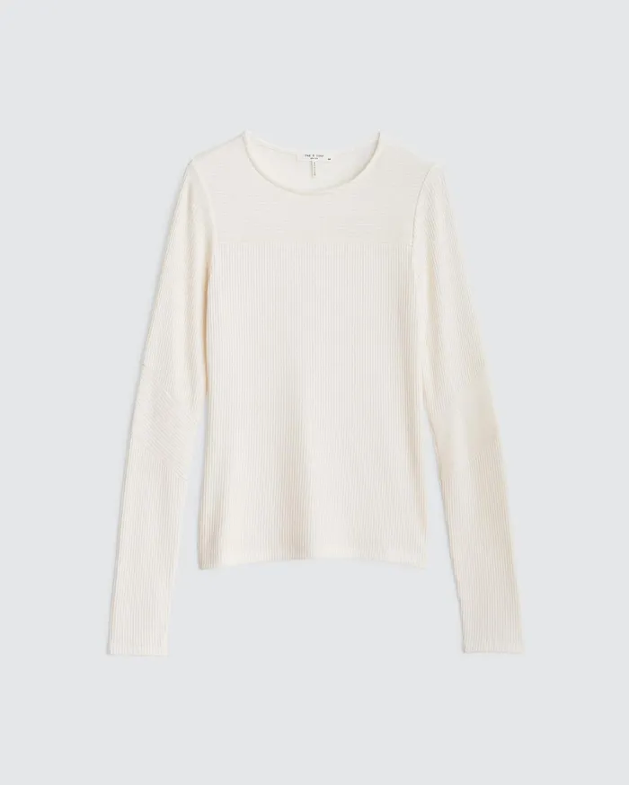 Women Rag and Bone TShirts The Knit Rib Paneled Crew Ivory Women Rag and Bone TShirts The Knit Rib Paneled Crew Ivory