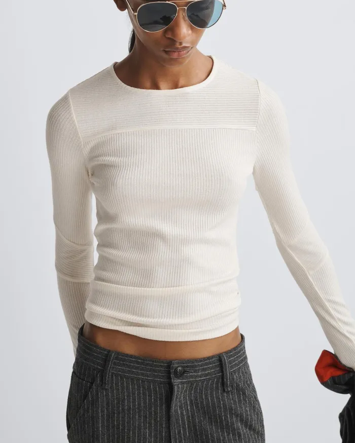 Women Rag and Bone TShirts The Knit Rib Paneled Crew Ivory Women Rag and Bone TShirts The Knit Rib Paneled Crew Ivory
