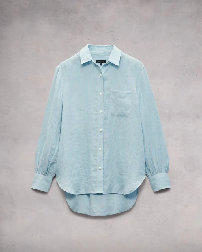 Women Rag and Bone Tops Maxine Striped Linen Shirt Blue Stripe Women Rag and Bone Tops Maxine Striped Linen Shirt Blue Stripe