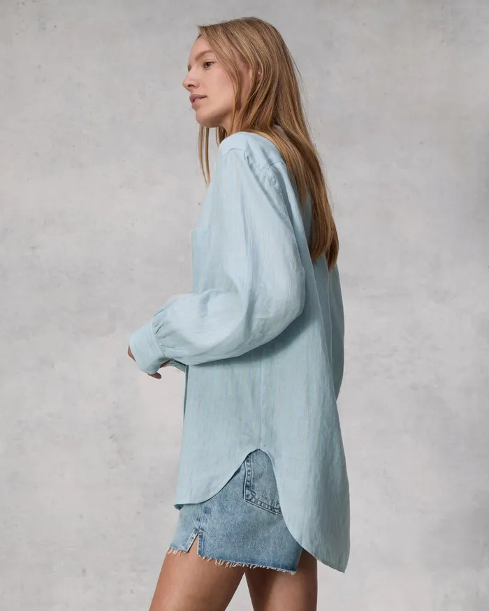 Women Rag and Bone Tops Maxine Striped Linen Shirt Blue Stripe Women Rag and Bone Tops Maxine Striped Linen Shirt Blue Stripe